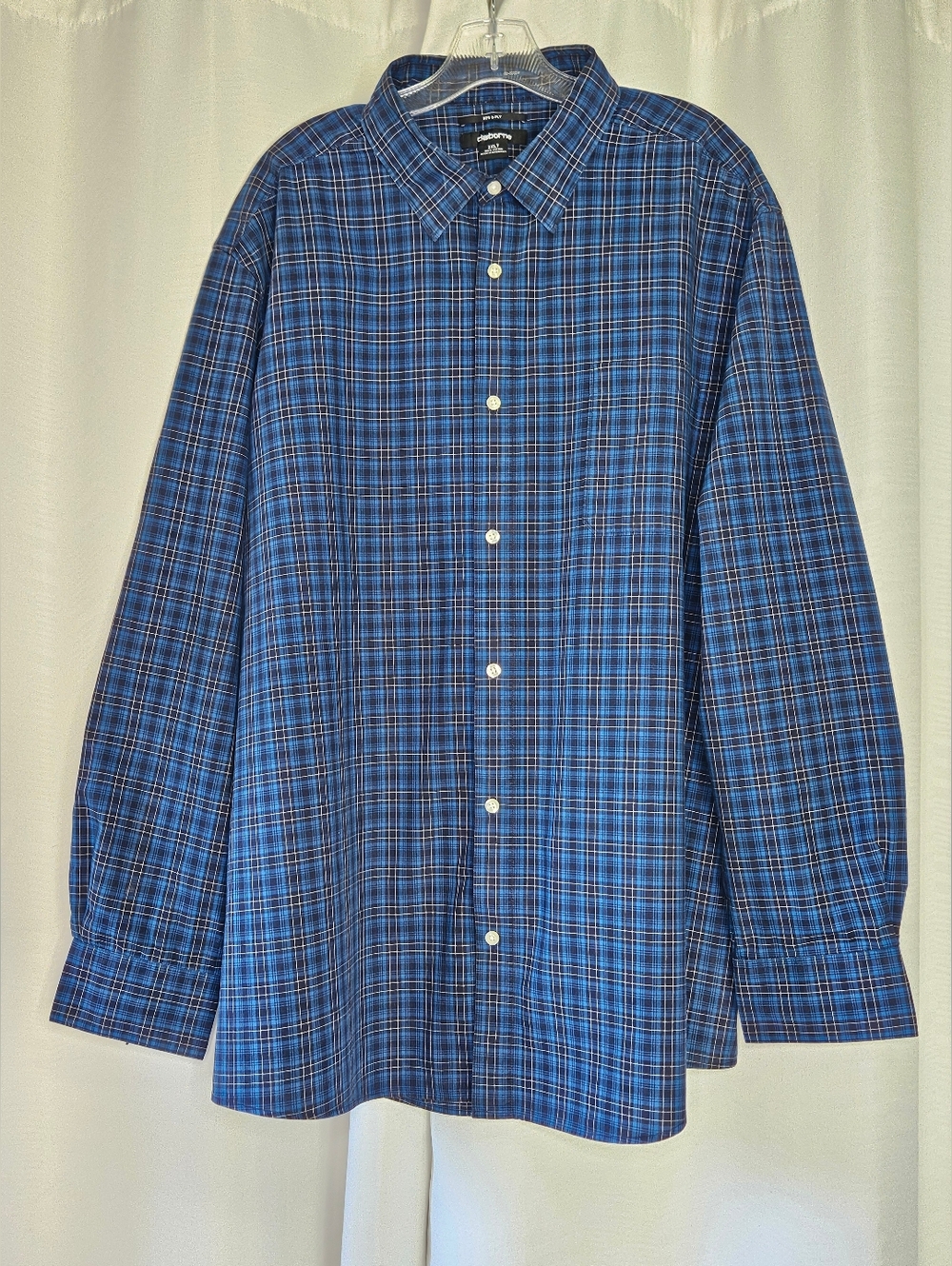 Claiborne men's blue plaid button front long sleeve shirt 100% cotton size 2XLT